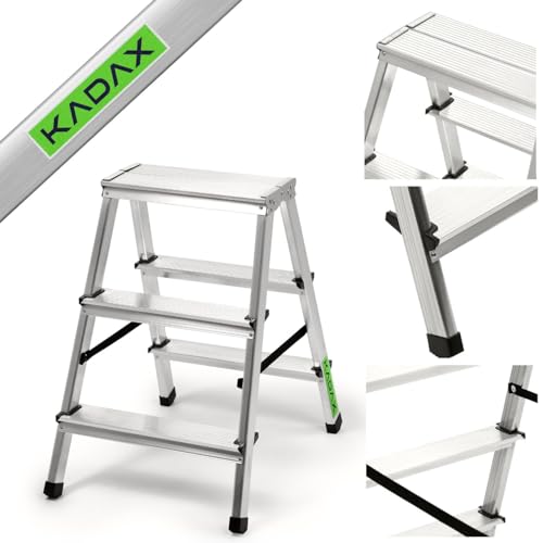 KADAX Aluminium Trittleiter 3 Stufen, Klapptritt bis 125 kg,...