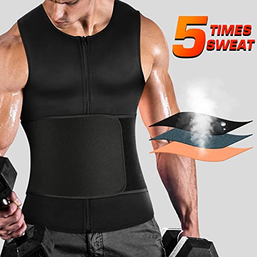 image for Cimkiz Mens Sweat Sauna Vest for Waist Trainer Zipper Neoprene Tank To