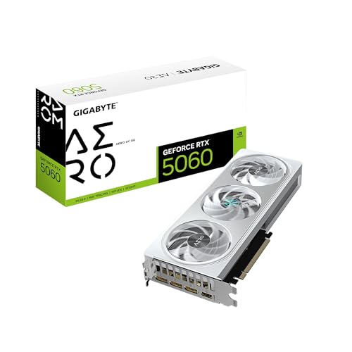GIGABYTE GeForce RTX 5060 AERO OC 8G Graphics Card, 8GB 128-bit GDDR7, PCIe 5.0, WINDFORCE Cooling...