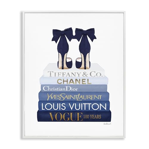 Stupell Industries 'Navy Blue Heels Chic Bookstack', Framed Giclee Art,