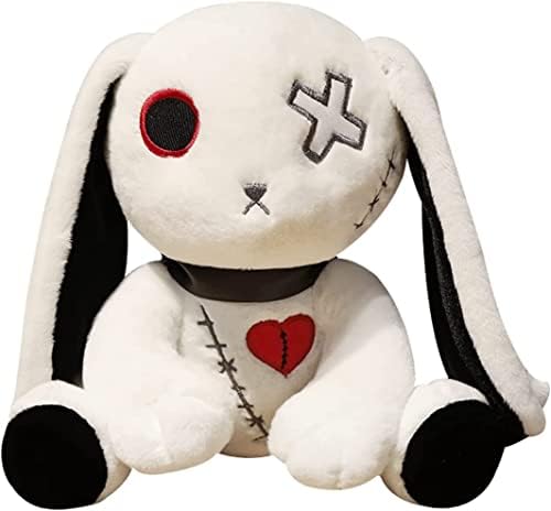 Spooky Goth Plush Crazy Bunny Scrump Plush Bunny Halloween Dreadful Bunny Stuffed Easter Rabbit Animal Pillow Soft Pink Rabbit Huggable Lovely Bunny Plushie Dolls Gifts,12in (White)