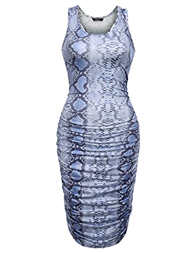 Zeagoo Ruched Bodycon Dress for Women, Midi Stretchy Sleeveless Tank Dress Snake Printed XL