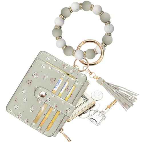 Image of COOLANS Silicone Bracelet Wristlet Wallet Credit Card Holder RFID ID Window Key Ring Tassel Slim Wallet Women Keychain Purse