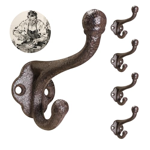 Rustic Cast Iron Coat Hooks Wall Mounted, Farmhouse Decorative Wall