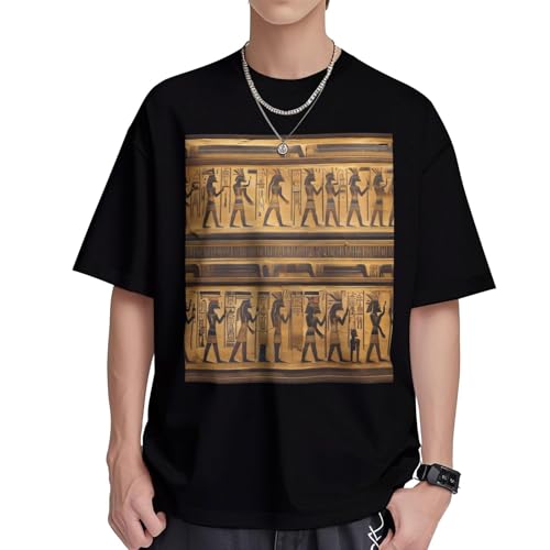 T-shirt en coton imprimé hiéroglyphes égyptiens col rond basique
