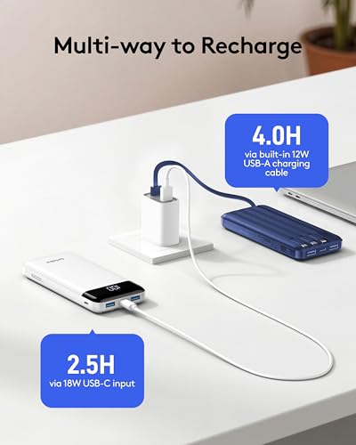 Image of Orfeika Portable Phone Charger, 10000mAh Portable Charger 22.5W Fast Charging Power Bank with Built-in Cables, Travel Essential Battery Pack Compatible with iPhone, Samsung, Google, iPads, etc