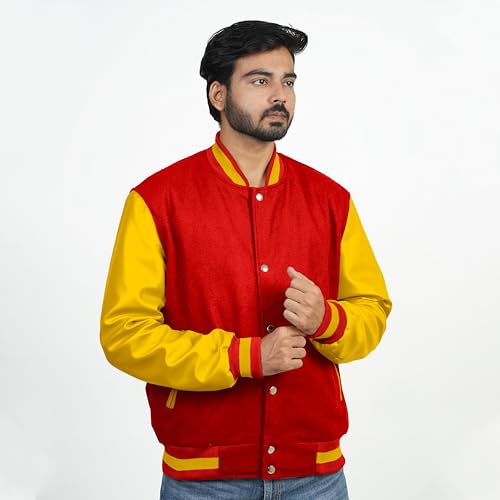 Image of Men's Fashion Varsity Jacket Causal Slim Fit Wool Letterman Baseball Bomber Jackets