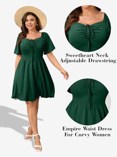 Image of RWJ Women Plus Size Summer Dress Short Sleeve Tie Front Sweetheart Neck Casual Mini Wedding Guest Dresses 2025