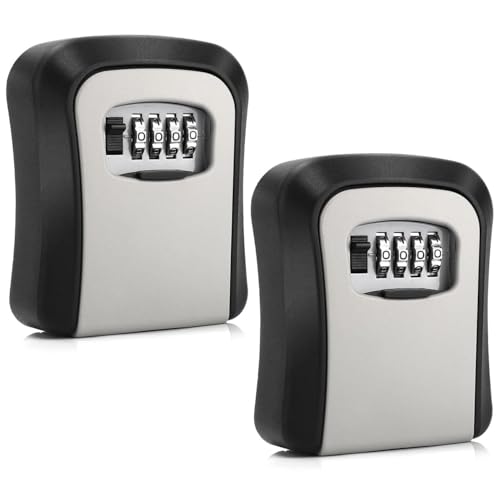 CROING 2 piezas - Caja de seguridad para llaves montada en la pared, caja de bloqueo de llaves con cerradura de combinación, código de 4 dígitos, negro y gris