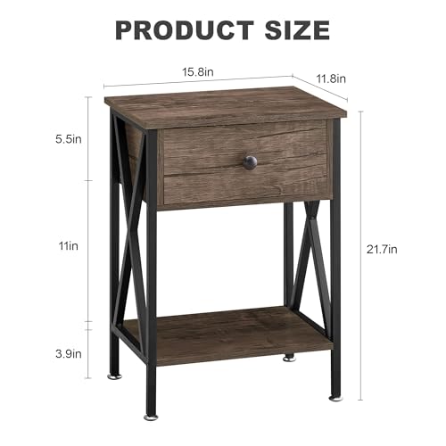 VECELO Night Stand for Bedroom, Modern Bedside End Tables,Nightstands Set of 2 with Drawer &Storage for Living Room Office, 2, Grey by VECELO - Image 8