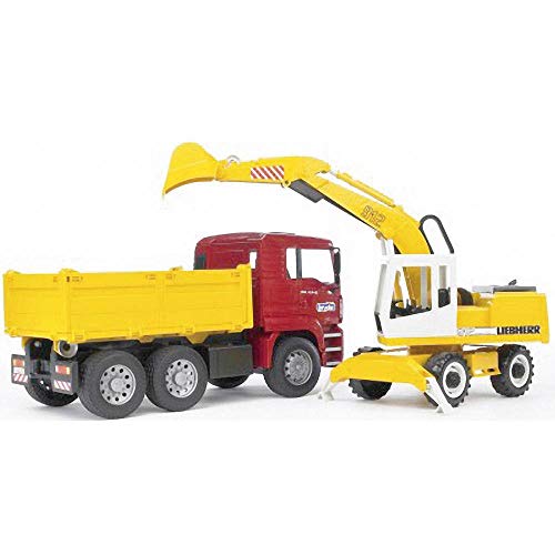 bruder 02751 - Man TGA Kipplastwagen mit Liebherr Schaufelbagger - 1:16 Baufahrzeug, Baustelle, Löffelbagger, Arbeiter, bworld, Baumaschine, LKW, Transporter