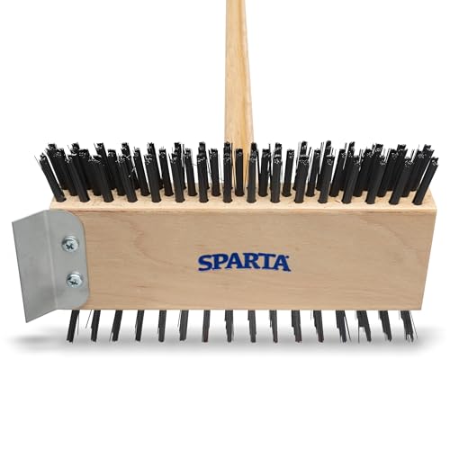 Image of SPARTA 4002600 Stainless Steel Grill Brush, Grill Scraper With Long Handle For Commercial Cleaning, Kitchens, Restaurants, Bathrooms, 30 Inches, Brown
