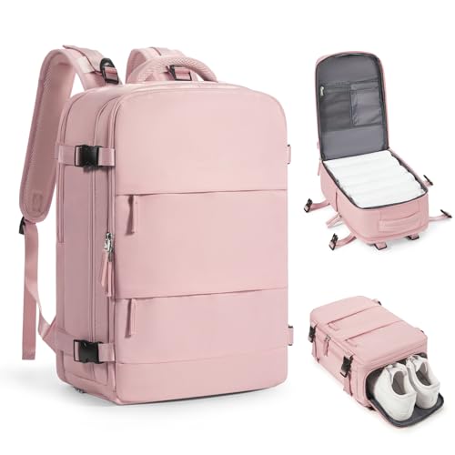Image of Travel Backpack for Women Airline Approved Carry on Backpack for Airplanes Mochila De Viaje Personal Item Travel Bag Spirit Airlines Personal Item Bag 18x14x8 Backpack for Traveling on Airplane Pink