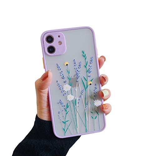 Coque VUTR avec des Motifs de Fleurs pour iPhone 12, Conception Florale [Protection intégrée de l'objectif], Conception poétique sur la Coque arrière Transparente et givrée pour iPhone 12 - Lilas Cover