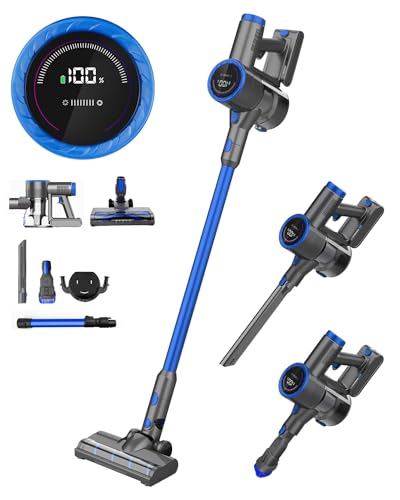 Andizun Cordless Vacuum Cleaner 400W/45kpa Stick Vacuum Cleaner with LCD Touch Screen, Max 55mins Detachable Battery 8 Pack, Lightweight Handheld Vacuum for Hardwood Floor Carpet Pet Hair Car Stair