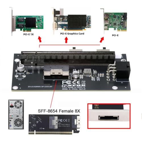 Image of Xiwai Slimline 8X SFF-8654 74Pin to PCI-E 16x Adapter with PCIE 6Pin Power | PCI-Express TGX Switch Port for Mainboard Graphics Card