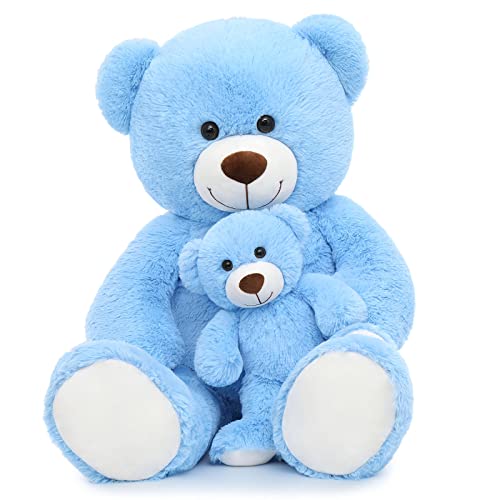 Muiteiur 40''Blue Giant Teddy Bear Set, Cute Mommy and Baby Stuffed Animal,Teddy Bear Baby Shower Plush Toy for Kids, Great Gift for Lover, Party Decorations