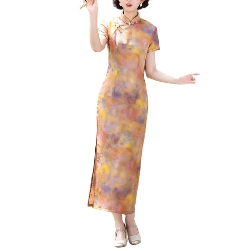 Abiti Qipao Lunghi da Donna Taglie Forti in Stile Cinese Abiti Vintage in Jacquard con Fibbia Abbigliamento Orientale Classico