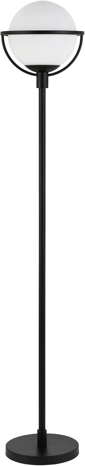 Henn&Hart 68" Glam 1-Light Floor Lamp with White Glass Globe Shade for Living Room, Bedroom, or Office, Black