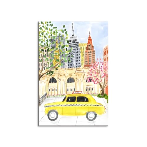 北欧プリントのキャンバスウォールアートセット 芸術的なキャンバスポスター、カラフルな水彩画の都市景観と花の絵画、アートワークの壁画、ギフト、寝室、オフィス、リビングルーム、壁の装飾、家や寮の装飾 木枠付きの完成品? (50x70cm(20x28in),C)