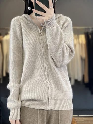 Women Hoodie Cardigan Zipper 100% Solid Cashmere Sweater Long Sleeve Knitted Coat3