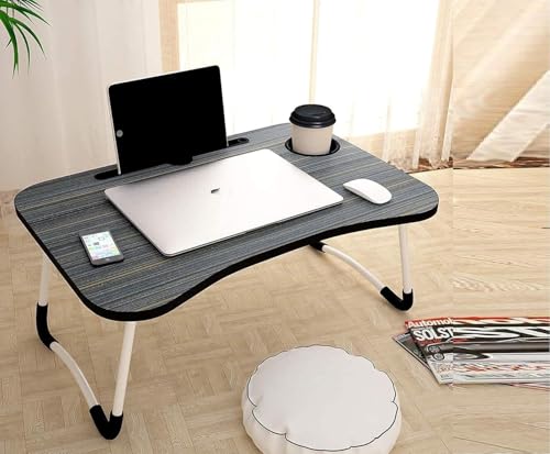 Image of Multipurpose Foldable Laptop Table with Cup Holder, Study Table, Bed Table, Breakfast Table, Foldable and Portable /Ergonomic & Rounded Edges /Non-Slip Legs Kids & Adults (Black)