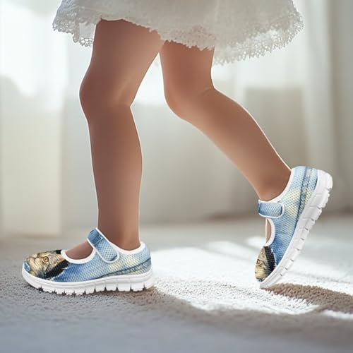 Cat Print Girls Mary Janes Shoes Breathable School Shoes Non Slip School Running Dress Shoes with Magic Sticker Strap4