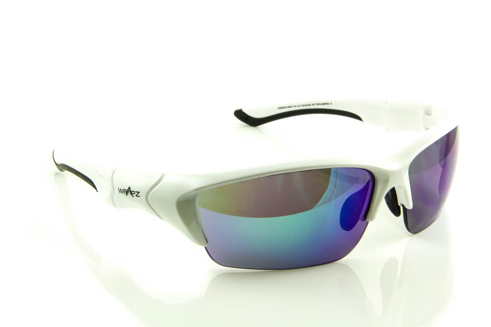 WrApzStormbird - Sports Sunglasses - White TR90 Frame - Mirror Revo Lens - FREE Polishing Pouch