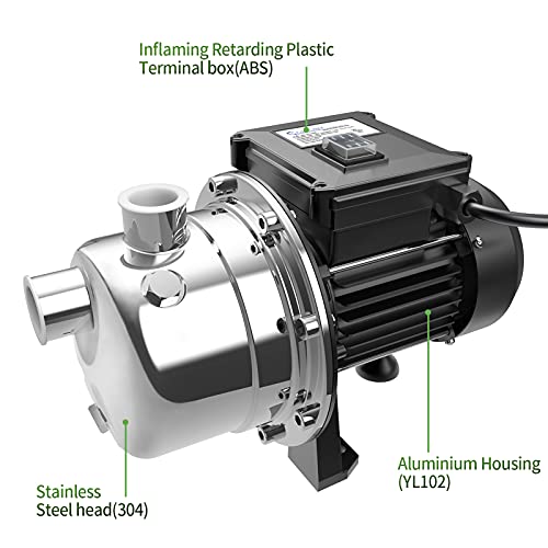 Lanchez 1/2 Hp Shallow Well Pump，Garden Pump, Jet Pump Portable Stainless Steel Water Transfer Draining Irrigation Pump For Water Removal, Lawn Fountain Pump 960 Gph 125 Feet Height #TOP2