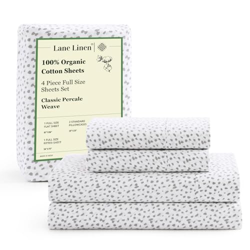 Image of 100% Organic Cotton White (Grey Dot) Full-Sheets Set, 4-Piece Long Staple Percale Weave Ultra Soft Best Bedding Sheets for Bed, Breathable, GOTS Certified, Fits Mattress Upto 15inch Deep
