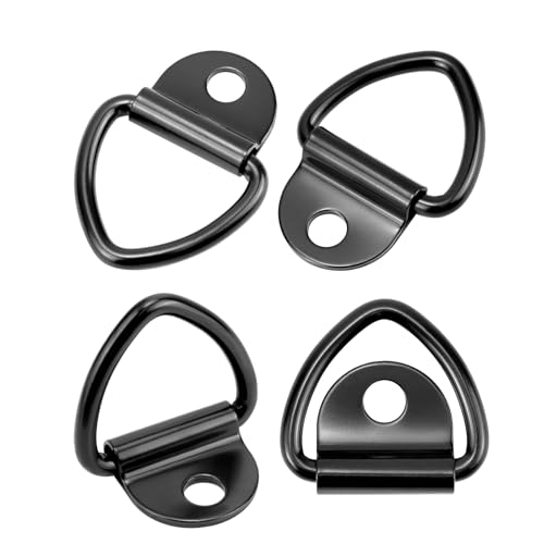 Hugwish 4pcs Anneau arrimage INOX Charge 450 KG, Anneau d'arrimage Noir 85x62 mm, Anneau de Fixation en D pour Remorques Camion Voitures Bateaux Kayak