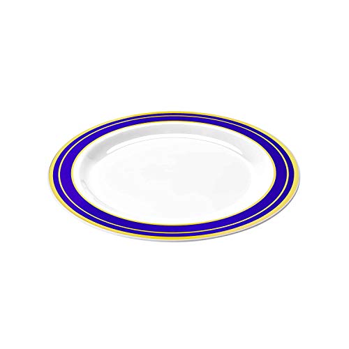 Premium Quality Heavyweight Plastic Plates China Like. Wedding And Party Dinnerware Plastic Plates 6.25 Inc, White/Blue , 10-Count #TOP3