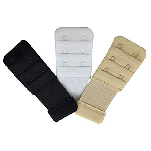 Exceart 3 Pieces 2 Hook 3 Row Bra Back Extenders Bra Strap Extension Ladys Bra Extender Bra Band (Black, White and Beige)