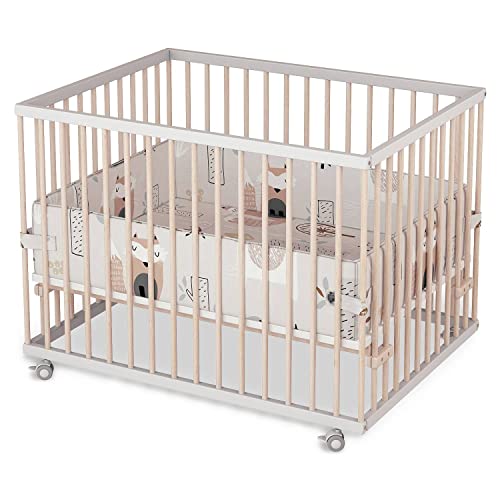 Sämann Laufgitter 75x100 cm mit Einlage - TÜV geprüft - stufenlos höhenverstellbar Laufstall Baby Buche weiß/natur - Waldfreunde