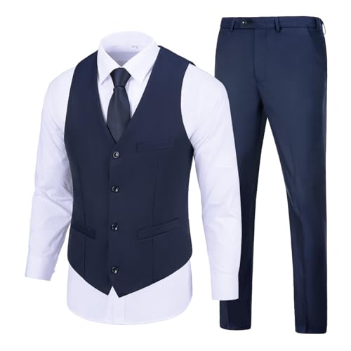 Men's Suit 2 Pieces Slim Fit Dress Vest and Pants Set Prom Suits for Mens Formal Wedding Party Tuxedo