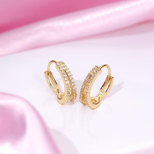 Image of ZAVYA 925 Sterling Silver Cubic Zirconia Circular Gold Plating Earrings | | Gift for Women and Girls | With Certificate of Authenticity and 925 Hallmark