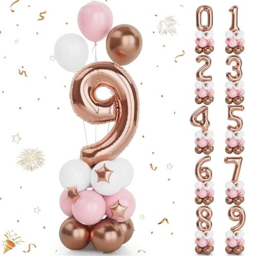 PYEUIFT Foil Globo Numero 9, Juego de globos 30 Pulgadas Oro rosa Globo Digital de cumpleaños 9, globos de helio número 9, Decoracion 9 Cumpleaños Niños, Globos Numeros Gigantes para Fiestas