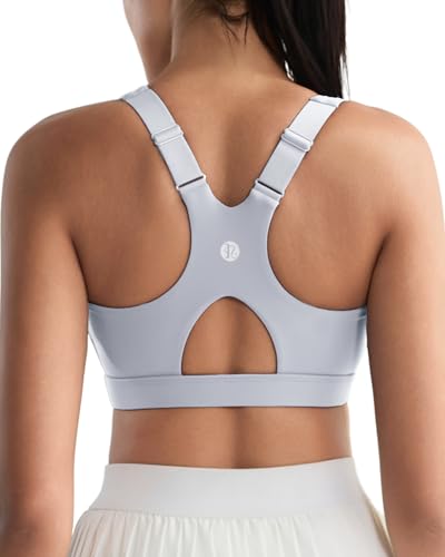 RUNNING GIRL High Impact Sports Bras for Women, Racerback Adjustable Straps Sports Bras for Women with Sewn in Pads_WX3106_Grey_M