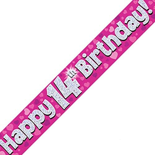 14th Birthday Pink Birthday Party Foil Banner Pennant Age 14