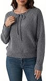 Women's Sweater Tie Front Pullover Crewneck Knit Tops Casual Solid Color Tie Sweaters Fall Winter