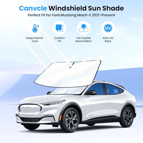 Image of Canvcle Windshield Sun Shade for 2021-2025 2026 Ford Mustang Mach-E Accessories Upgraded Double-Layer Front Window Sunshade Cover Sun Visor Protector Foldable Block UV Rays Keep Vehicle Cool