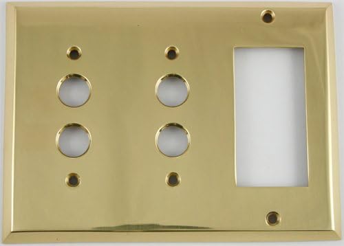 Polished Brass 3 Gang Wall Plate - 2 Push Button Light Switch 1 GFI/Rocker Opening
