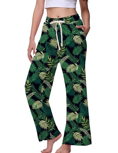 Image of Veseacky Women's Wide Leg Lounge Pants Yoga Pajamas Comfy Stretch Drawstring Pajamas Puls Size Dance Bottoms S-4XL
