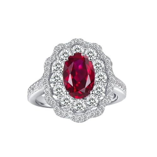 Bague d'anniversaire de mariage rouge ovale, cadeau idéal pour femme 925