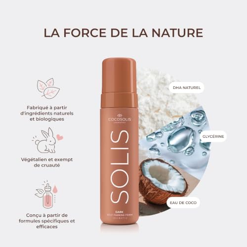 COCOSOLIS SOLIS Dark autobronzant foncée visage et corps, mousse pour un bronzage riche, naturel et longue durée, au DHA végétal (200 ml) – vue 4