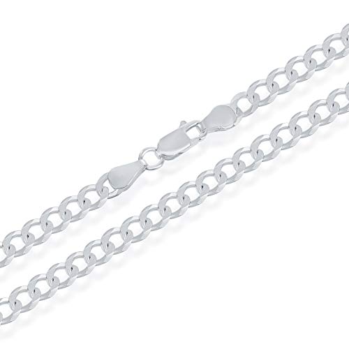 NYC Sterling Men's 5mm Solid Sterling Silver .925 Curb Link Chain Necklace, Made in Italy (30)