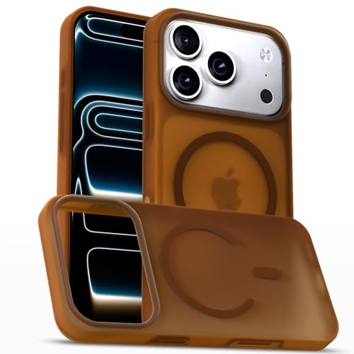 Image of Amazon Basics Back Cover for iPhone 17 Pro Max | Hybrid Design with Soft Silicone Edges & Hard Frosted TPU Back | Mag-Safe Compatible | Shockproof Design Back Case (Brown)
