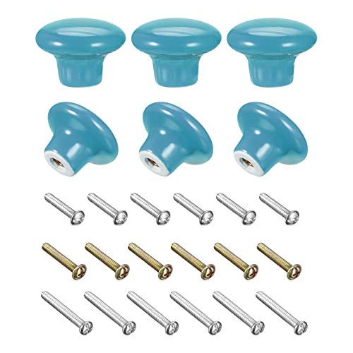 Uxcell Ceramic Drawer Knobs 6Pcs, Vintage Dressers Mushroom Shape Pulls 1.1"X1.5" For Dresser Door Handles Cupboard Wardrobe Drawer(Blue) #TOP23
