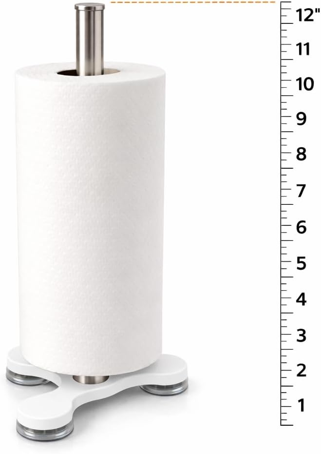 Paper Towel Holder Countertop Stainless Steel with Suction Base (White Base) image 5