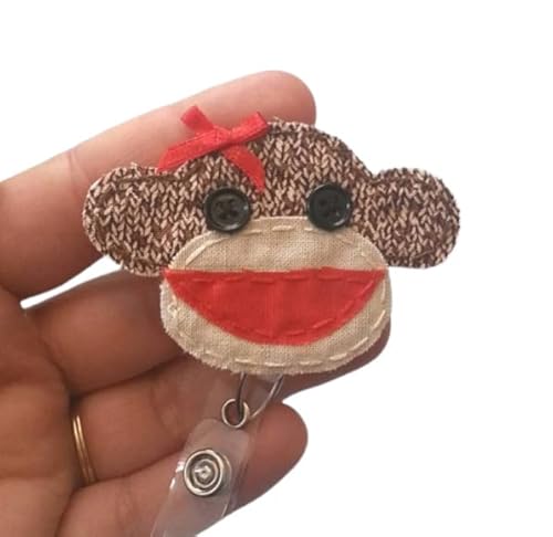 Sock Monkey Badge Reel, Monkey Badge Card Holder, Monkey, Sock Monkey, ID Holder, Nursing Name Badge Holder, Badge Reel, Retractable,Lanyard